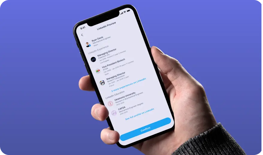 kado app with a linkedin profile